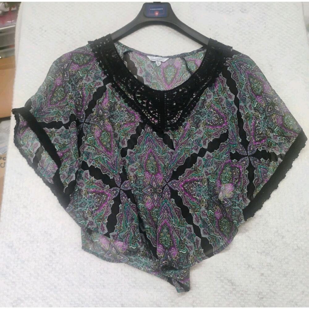 Speeckles Womens Small Sheer Paisley Asymmetrical Blouse Purple Whimsigoth Boho
